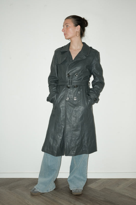 Stone 100% leer trenchcoat - M