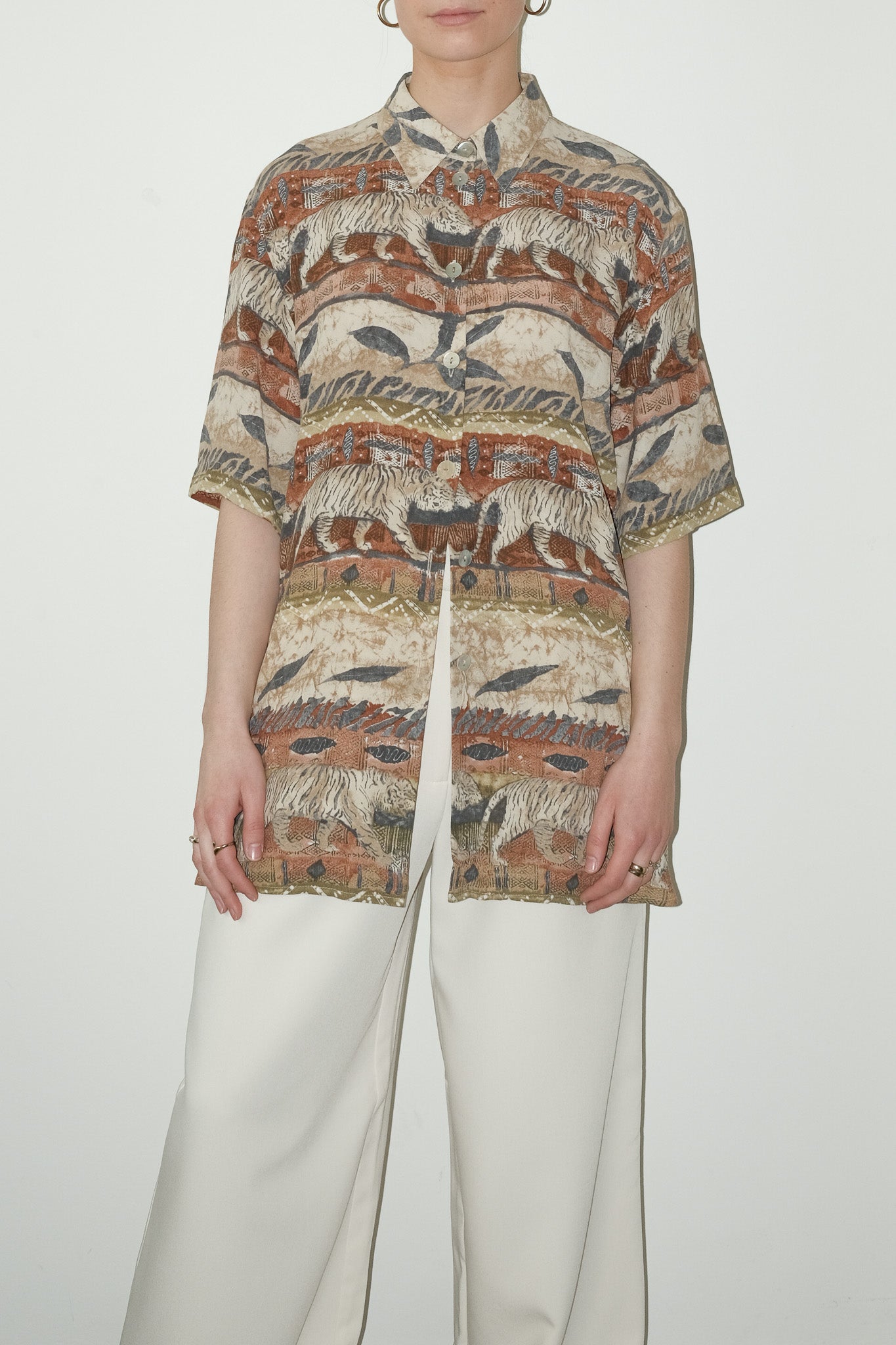 Siv geprinte blouse - L