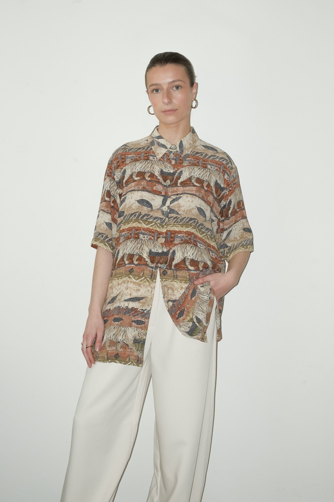 Siv geprinte blouse - L