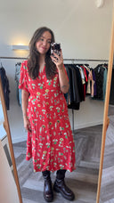 Koraalrode bloemenprint jurk - XL