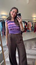 Roze-paarse gebreide croptop - S
