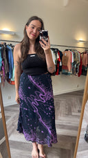 Donkerblauwe swirl print midi rok - L-XL