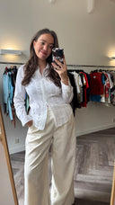 Off white plissé blouse - M
