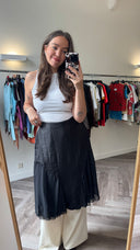 Zwarte metallic midi rok - M
