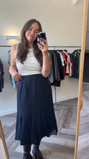 Donkerblauwe stippen maxi rok - M