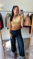 Amber ribgebreide top - M