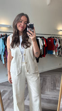 Crème linnen gilet - L