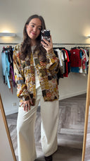 Retro oranje-bruin print blouse - XL