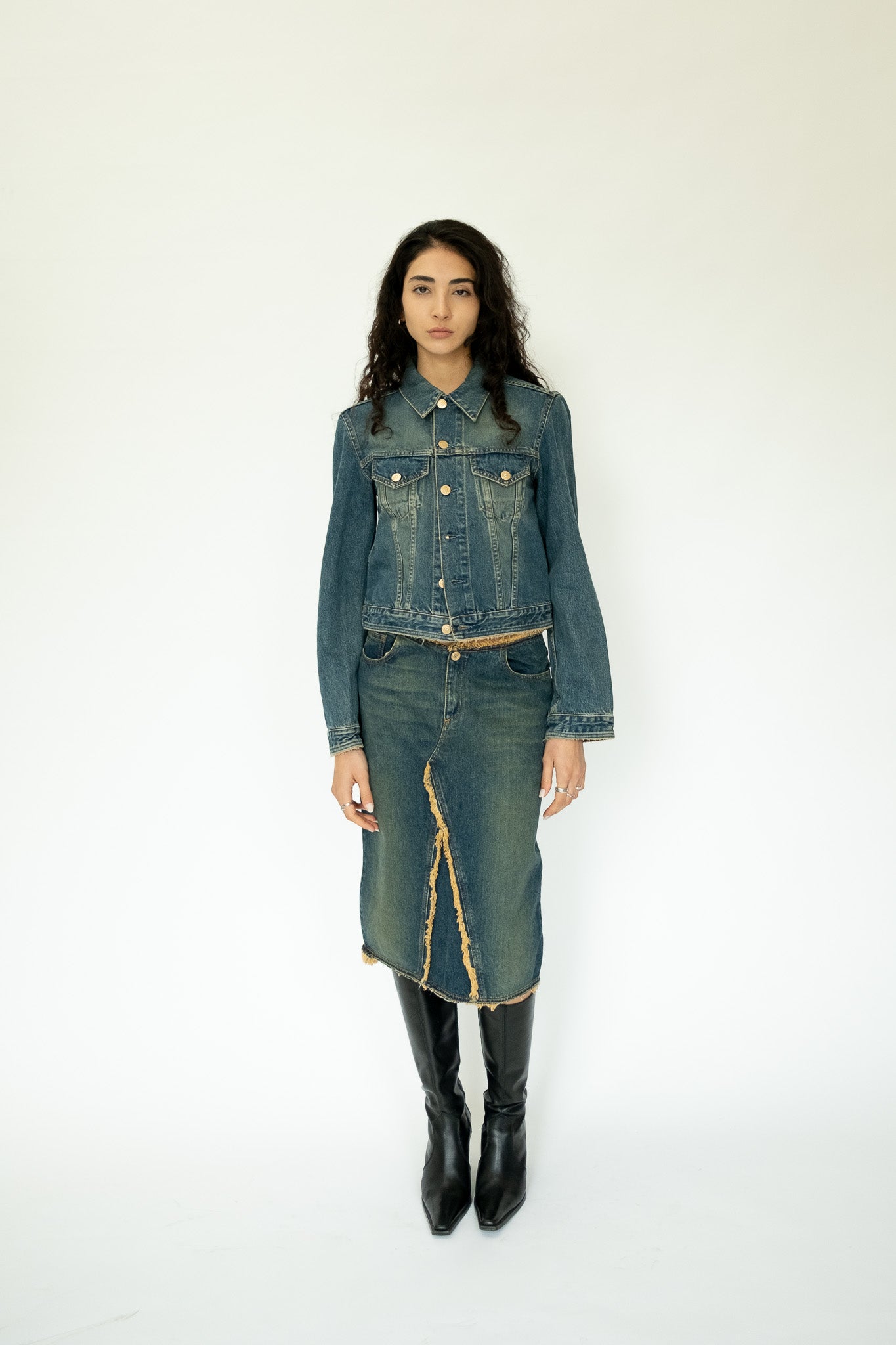 Yuna cropped denim jasje - S