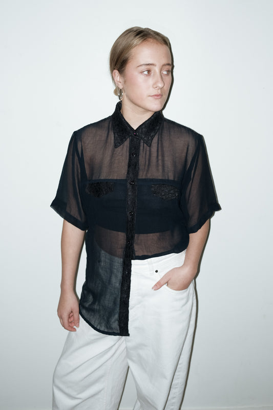 Veleste mesh + kanten blouse - M