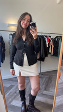 Zwarte blouse met beige stippen - M