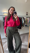 Koelrode blouse met lint - M