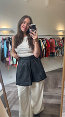 Zwarte high waist short van echt leer - M