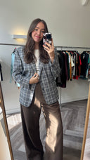 Grijze geruite blazer van linnenmix - M