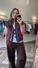 Donkerblauw + rood fleece giletje - M-L