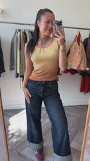 Amber ribgebreide top - M